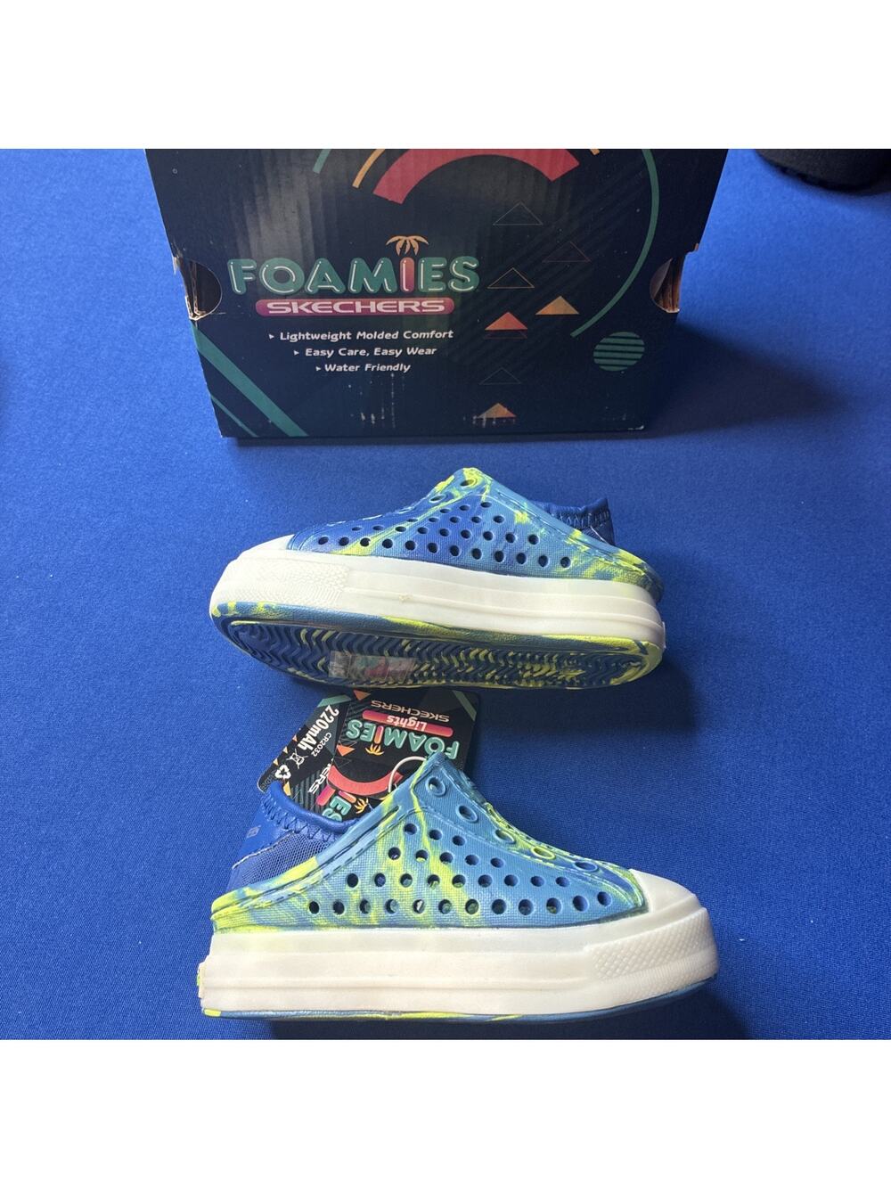 Skechers Boy's Foamies Guzman Flash Solar Beamz Slip-On Blue/Lime Size 5 Toddler